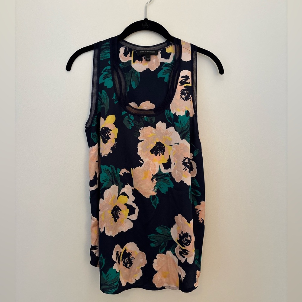 Banana Republic Black Tank Top with Pink Floral Print